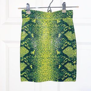 BCBGMaxAzria Bright Lime Simone Snake Print Skirt